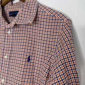Ralph Lauren Shirt Boys XL 18-20 Orange Gingham Button Down Long Sleeve Auburn
